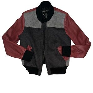 Lord & Taylor Men M Leather Wool Bomber Jacket Varsity